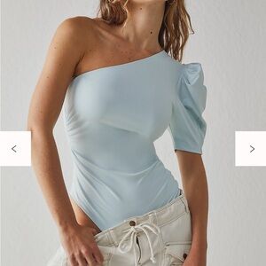 One-Shoulder white Top (showing light blue on website)